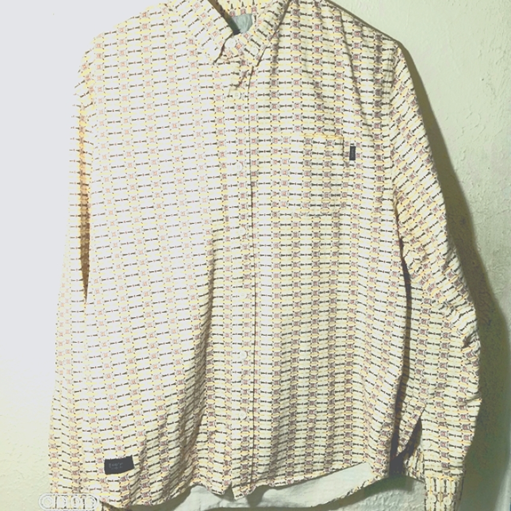 WeSC Men's Yellow Print Casual Button Down Long Sleeve Shirt NWOT / M